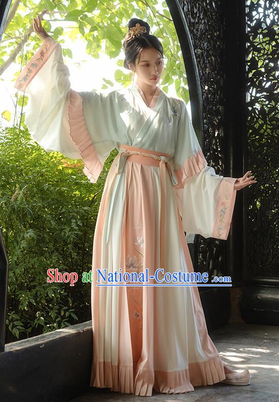 Asian Chinese Ancient Female Embroidered Hanfu Dress Traditional Jin Dynasty Nobility Lady Historical Costume for Women