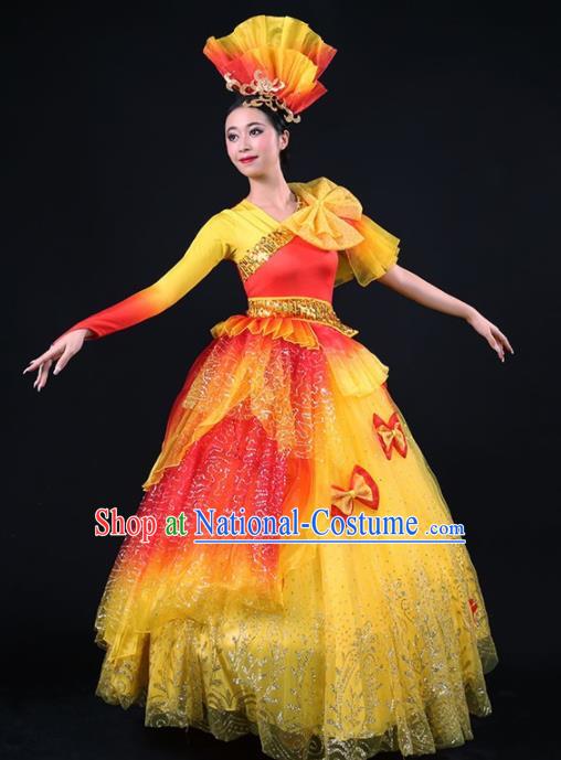 Chinese Spring Festival Gala Modern Dance Yellow Dress Opening Dance Stage Performance Costume for Women