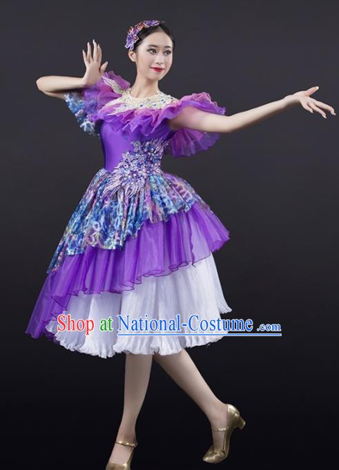 Chinese Spring Festival Gala Modern Dance Purple Dress Opening Dance Stage Performance Costume for Women