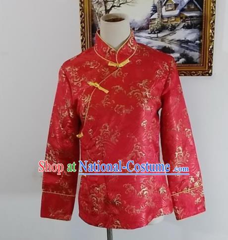 Chinese Traditional Zang Nationality Red Blouse Tibetan Shirt Ethnic Dance Costume for Women