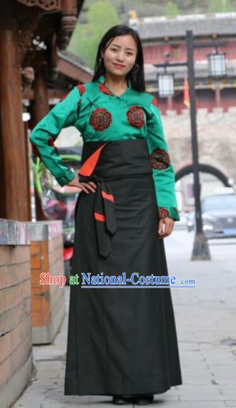 Chinese Traditional Zang Nationality Female Dress Grey Tibetan Robe Ethnic Dance Costume for Women