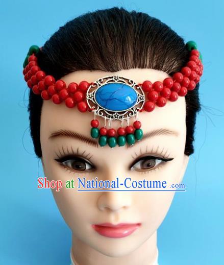 Chinese Traditional Mongol Nationality Red Hair Clasp Mongolian Ethnic Dance Headband Accessories for Women