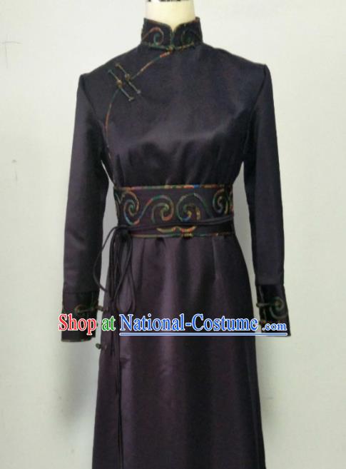 Chinese Traditional Mongolian Ethnic Purple Robe Mongol Nationality Female Dress Costume for Women