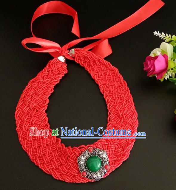 Chinese Traditional Mongol Nationality Weave Red Hair Clasp Mongolian Ethnic Dance Headband Accessories for Women