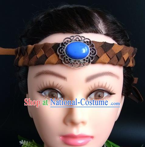 Chinese Traditional Mongol Nationality Handmade Weave Hair Clasp Mongolian Ethnic Dance Headband Accessories for Women