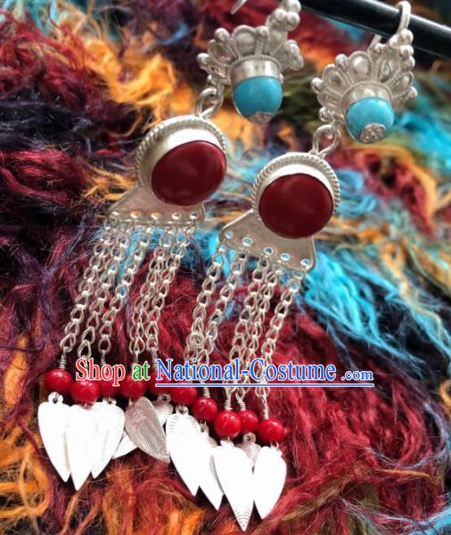 Chinese Traditional Zang Nationality Earrings Tibetan Ethnic Sliver Tassel Ear Accessories for Women