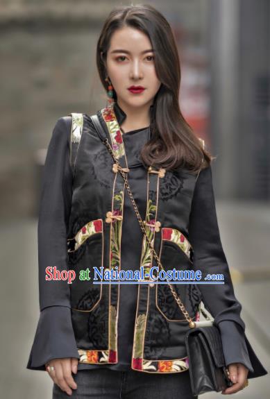 Chinese Traditional Zang Nationality Black Blouse Tibetan Shirt Ethnic Costume for Women