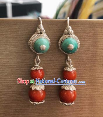 Chinese Traditional Zang Nationality Red Earrings Tibetan Ethnic Ear Accessories for Women