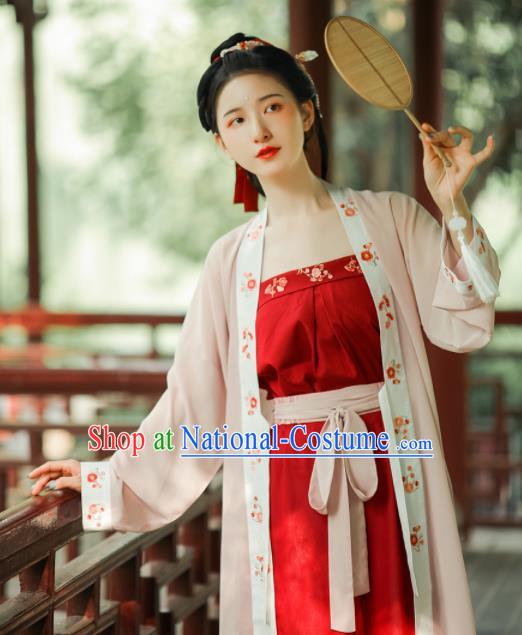 Asian Chinese Ancient Young Lady Embroidered Hanfu Dress Traditional Song Dynasty Historical Costume for Women