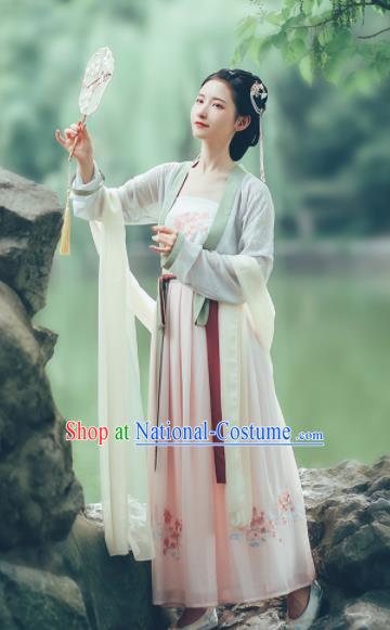 Asian Chinese Ancient Maiden Embroidered Hanfu Dress Traditional Song Dynasty Young Lady Historical Costume for Women