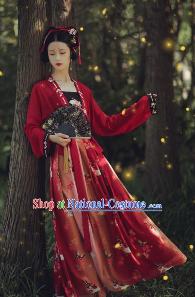 Asian Chinese Ancient Wedding Red Hanfu Dress Traditional Tang Dynasty Court Princess Historical Costume for Women