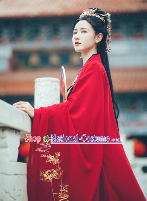 Asian Chinese Ancient Court Princess Wedding Embroidered Hanfu Dress Traditional Ming Dynasty Bride Historical Costume for Women