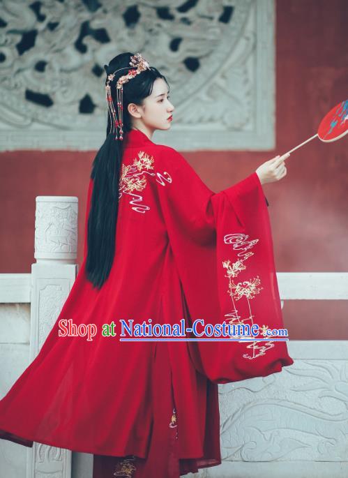 Asian Chinese Ancient Court Princess Wedding Embroidered Hanfu Dress Traditional Ming Dynasty Bride Historical Costume for Women