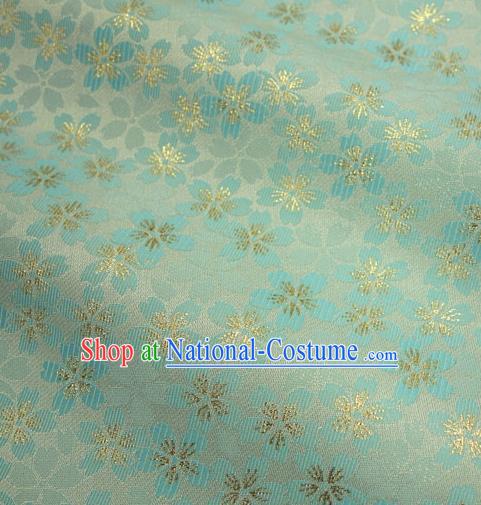 Japanese Traditional Kimono Classical Sakura Pattern Blue Brocade Damask Asian Japan Nishijin Satin Drapery Silk Fabric