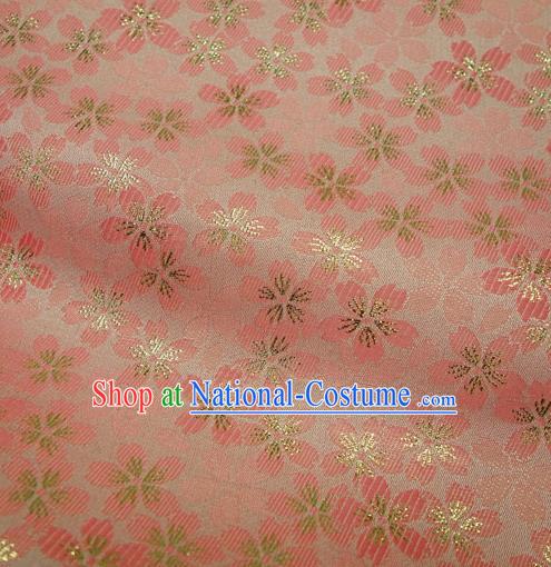 Japanese Traditional Kimono Classical Sakura Pattern Pink Brocade Damask Asian Japan Nishijin Satin Drapery Silk Fabric