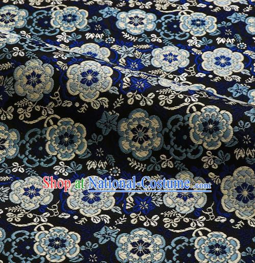 Japanese Traditional Kimono Classical Vine Flowers Pattern Royalblue Brocade Damask Asian Japan Nishijin Satin Drapery Silk Fabric