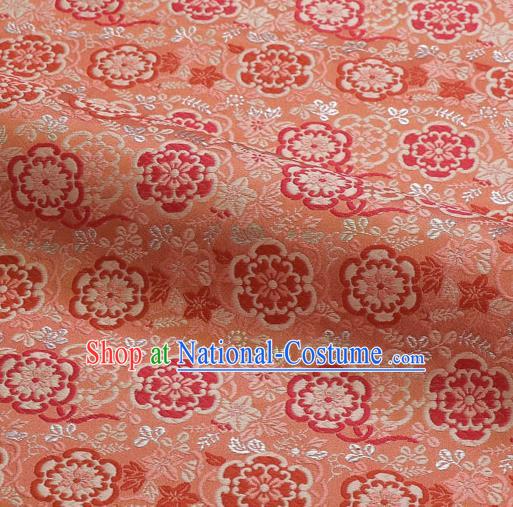 Japanese Traditional Kimono Classical Vine Flowers Pattern Pink Brocade Damask Asian Japan Nishijin Satin Drapery Silk Fabric