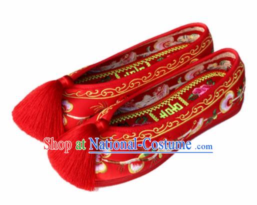 Chinese Traditional Shoes Opera Wedding Satin Shoes Hanfu Princess Shoes Embroidered Magpie Red Shoes for Women