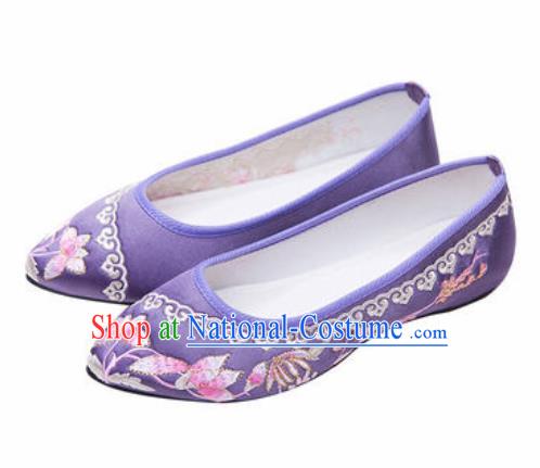 Chinese Traditional Shoes Opera Wedding Shoes Hanfu Princess Shoes Embroidered Purple Shoes for Women