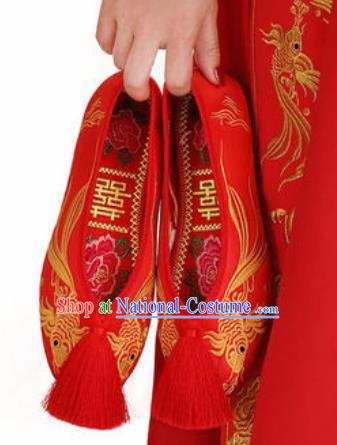 Chinese Traditional Opera Shoes Wedding Shoes Hanfu Princess Shoes Embroidered Red Shoes for Women