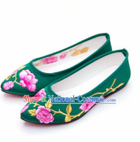 Chinese Traditional Opera Shoes Wedding Shoes Hanfu Princess Shoes Embroidered Green Shoes for Women