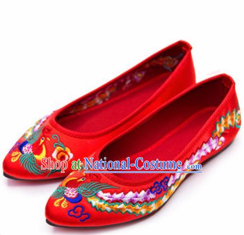 Chinese Traditional Opera Shoes Wedding Red Shoes Hanfu Princess Shoes Embroidered Phoenix Shoes for Women