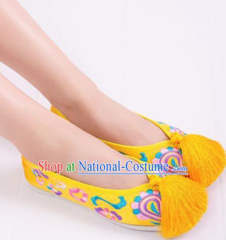 Chinese Traditional Opera Shoes Wedding Yellow Shoes Hanfu Princess Shoes Embroidered Shoes for Women