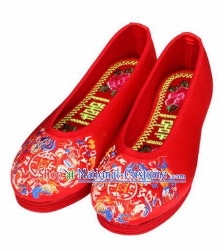 Chinese Embroidered Shoes Traditional Opera Red Satin Shoes Wedding Shoes Hanfu Princess Shoes for Women