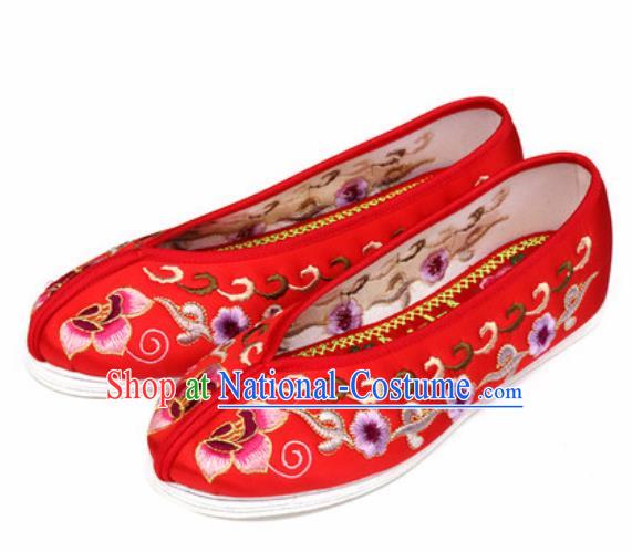 Chinese Embroidered Plum Shoes Traditional Opera Red Satin Shoes Wedding Shoes Hanfu Princess Shoes for Women