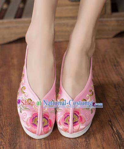 Chinese Embroidered Plum Shoes Traditional Opera Pink Satin Shoes Wedding Shoes Hanfu Princess Shoes for Women