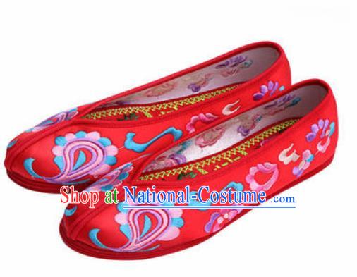 Chinese Embroidered Shoes Traditional Opera Red Satin Shoes Wedding Shoes Hanfu Princess Shoes for Women