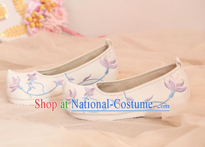 Chinese Traditional Shoes Opera Shoes Hanfu Princess Shoes Embroidered Orchid White Shoes for Women