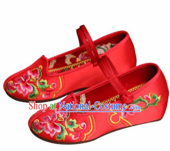 Chinese Traditional Shoes Opera Wedding Shoes Hanfu Princess Shoes Embroidered Peony Red Shoes for Women