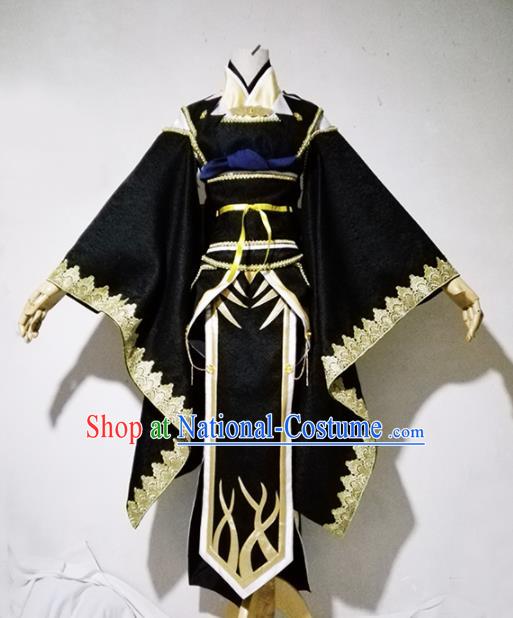 Chinese Traditional Cosplay Costume Ancient Female Swordsman Black Hanfu Dress for Women