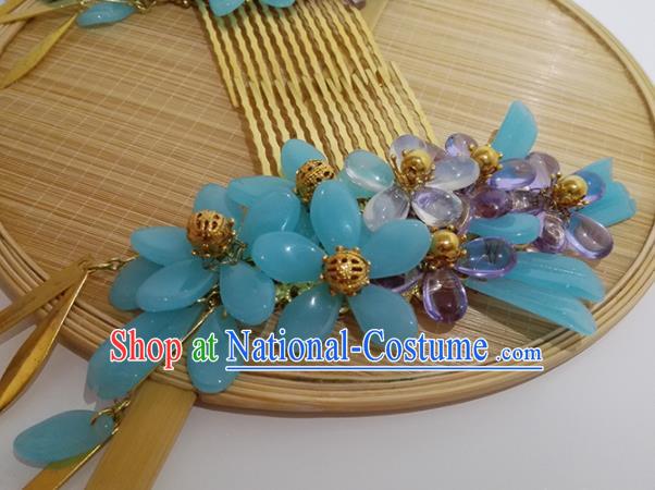 Chinese Traditional Hanfu Blue Hair Comb Ancient Princess Hair Accessories for Women