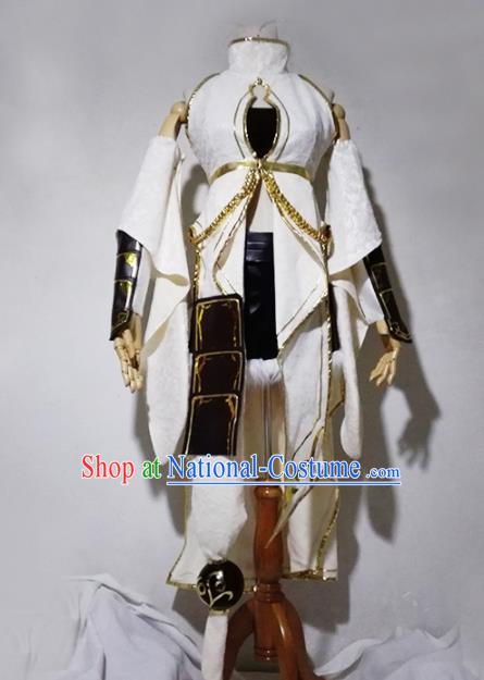 Chinese Traditional Cosplay Female Warrior White Costume Ancient Swordsman Hanfu Dress for Women