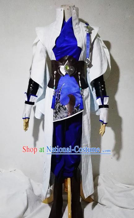 Chinese Traditional Cosplay Young Hero White Costume Ancient Swordsman Hanfu Clothing for Men