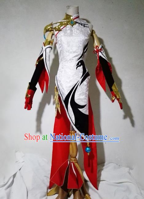 Chinese Traditional Cosplay Female Warrior Costume Ancient Swordsman White Dress for Women