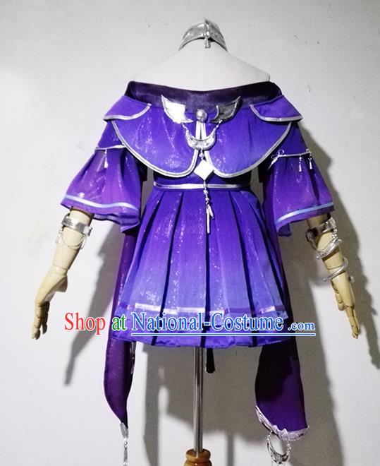 Chinese Traditional Cosplay Female Knight Costume Ancient Swordsman Purple Dress for Women