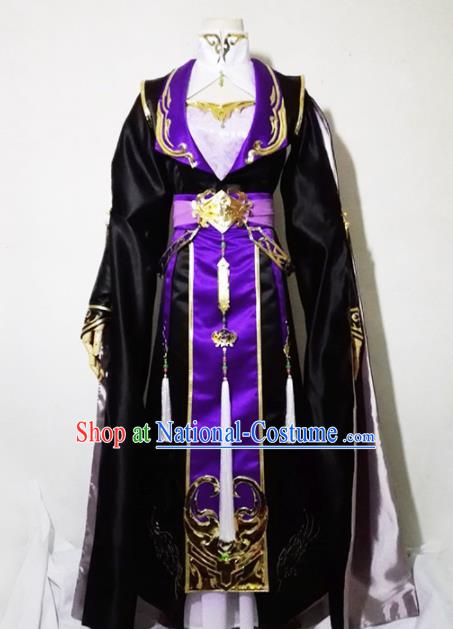 Chinese Traditional Cosplay Female Knight Costume Ancient Swordsman Black Dress for Women