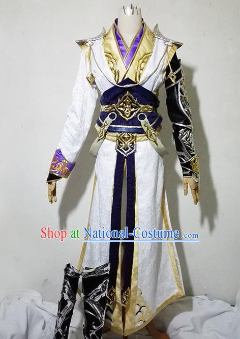 Chinese Traditional Cosplay Royal Highness White Costume Ancient Swordsman Hanfu Clothing for Men