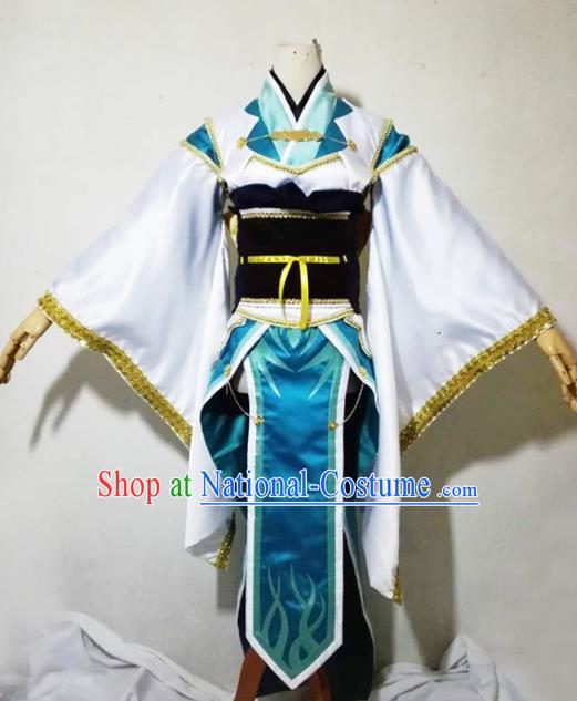 Chinese Traditional Cosplay Female Knight Costume Ancient Swordsman White Dress for Women