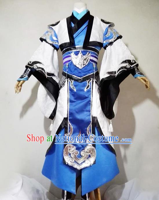 Chinese Traditional Cosplay Royal Highness Blue Costume Ancient Swordsman Hanfu Clothing for Men