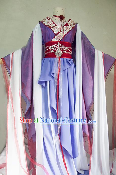 Chinese Traditional Cosplay Queen Purple Costume Ancient Princess Swordsman Dress for Women