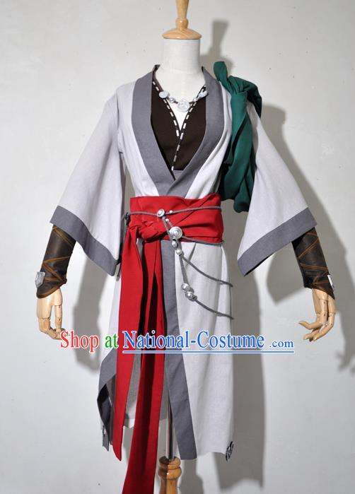 Chinese Traditional Cosplay Young Hero Grey Costume Ancient Swordsman Hanfu Clothing for Men