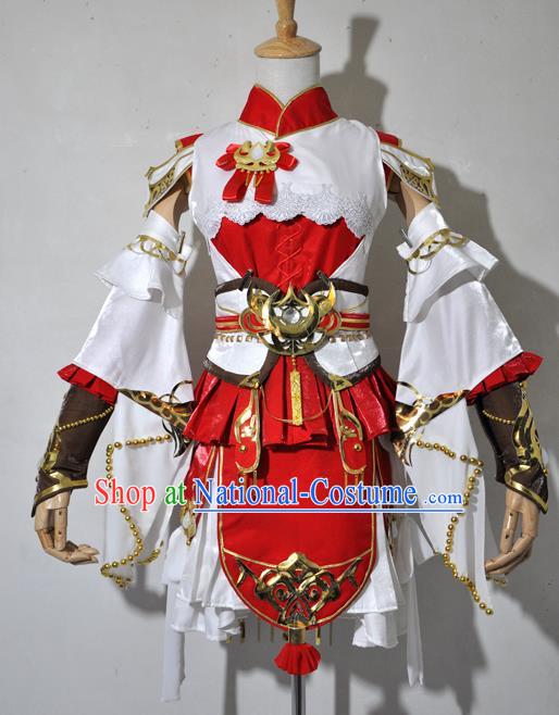 Top Grade Cosplay Fairy Witch Costume Ancient Female Swordsman Red Dress for Women