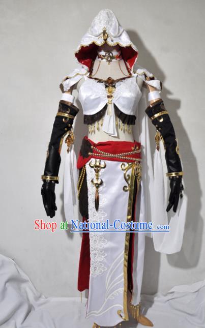 Top Grade Cosplay Fairy Witch Costume Ancient Female Swordsman White Dress for Women