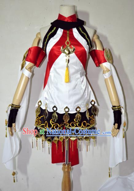 Top Grade Cosplay Fairy Witch Costume Ancient Female Swordsman White Short Dress for Women