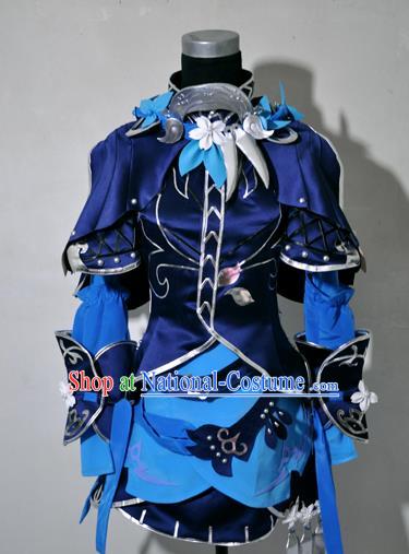 Top Grade Cosplay Fairy Witch Royalblue Costume Ancient Female Swordsman Dress for Women