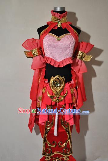 Chinese Traditional Cosplay Knight Costume Ancient Fairy Swordsman Red Dress for Women